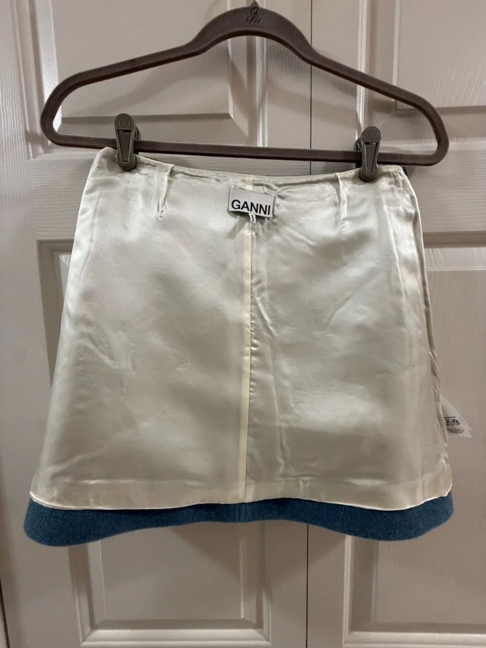 Ganni Blue Wool Blend Mini Skirt EU 34 US 2 A-Line Quiet Luxury Minimalist - Picture 8 of 14
